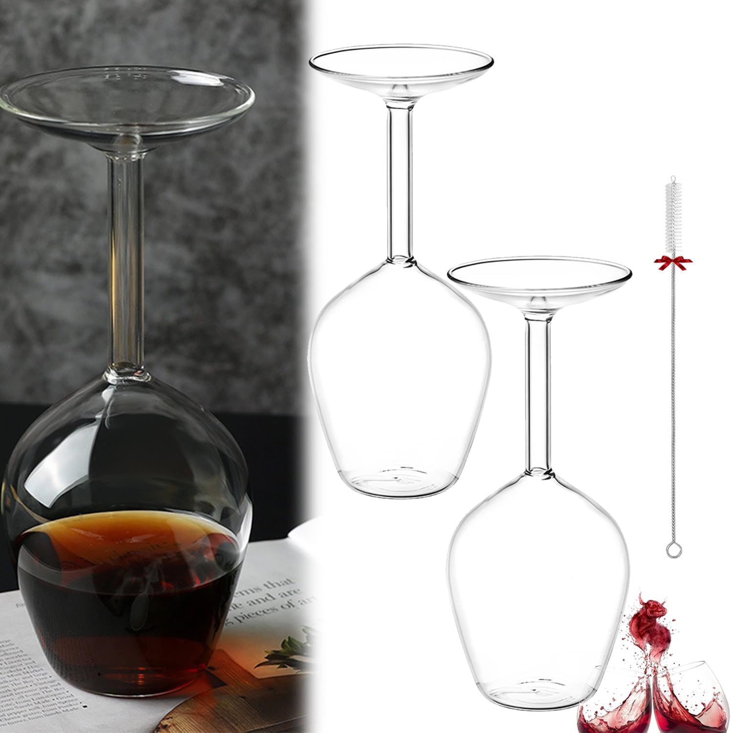 Flipglass, Upside Down Wine Glass, Unique Wine Glasses for Women or Men, Glasses Fun and Cool Wine Gift for Christmas, Party or Wedding 14 Fl Oz (2PCS)