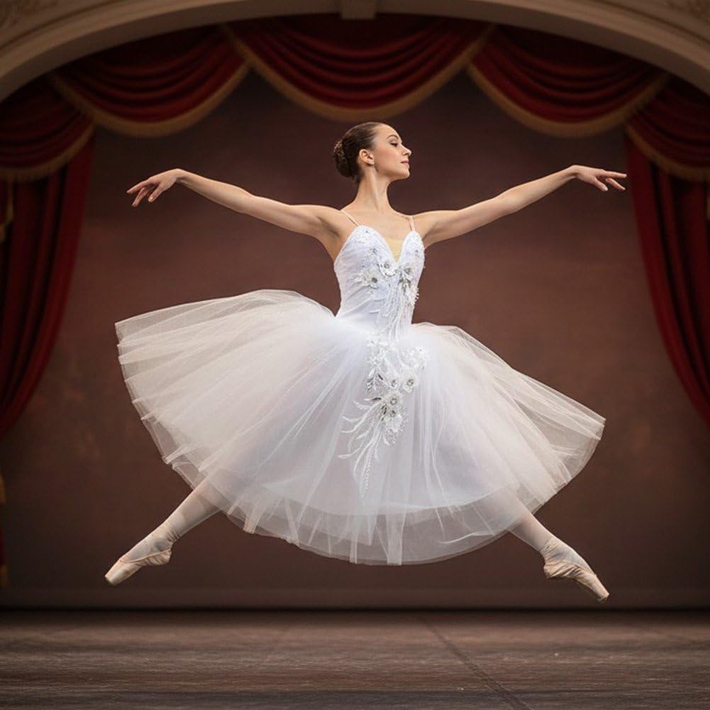 Gonna tutù Balletto per, Ricamata, in Pizzo, con Paillettes Scintillanti, Costume del Lago dei Cigni, Body Senza Maniche, Abito Ballo