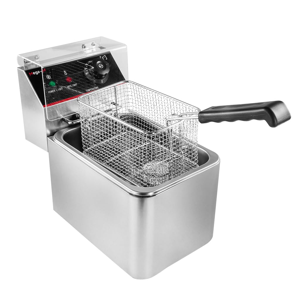 Mega-M Friggitrice elettrica a camera singola da 4 l, 2 kW, regolabile con coperchio, 22 x 40 x 30 cm, acciaio inox 230 V