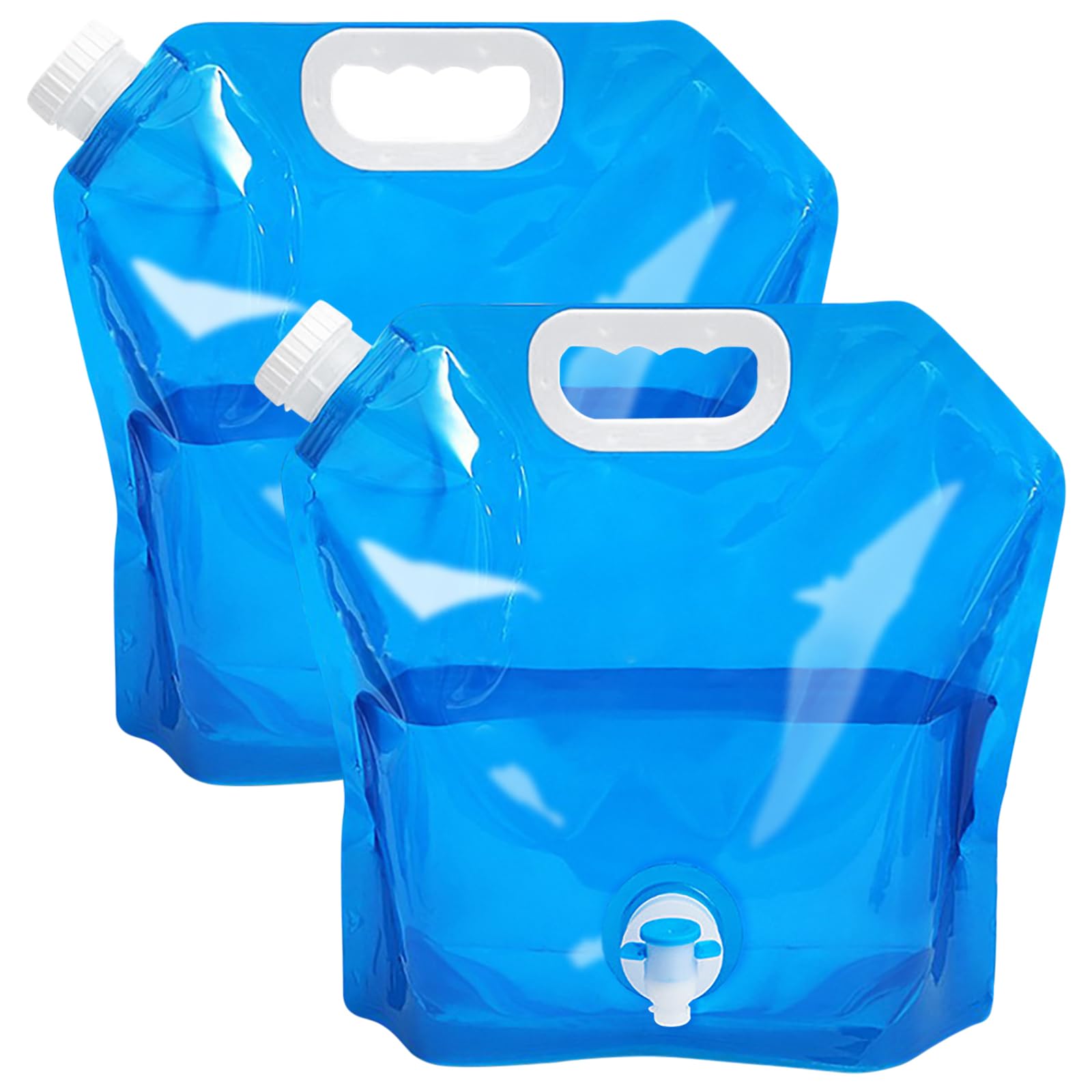 KIPTVO 2pcs Water Container with Tap, Water Carrier with Tap, 5L Portable Collapsible Water Container, Leakproof Design, For Picnics Festivals, Camping, Sport, Drinking Travel (Blue)