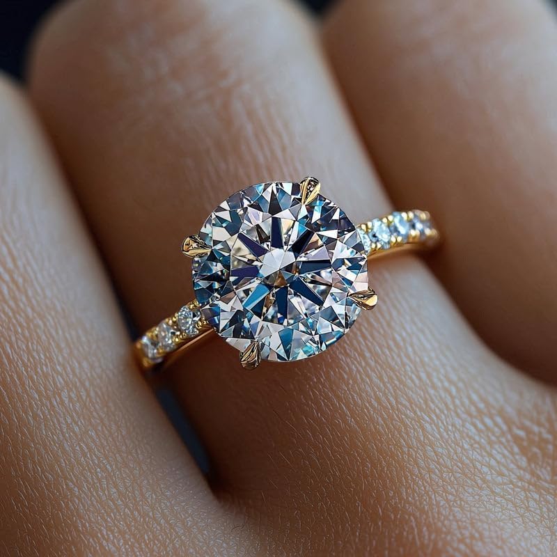 Stunning 3 CT moissanite Ring - The Faye 3CT Round Cut Blue Moissanite Ring,Elegant Engagement Promise Wedding Rings For Women & Gift For Women