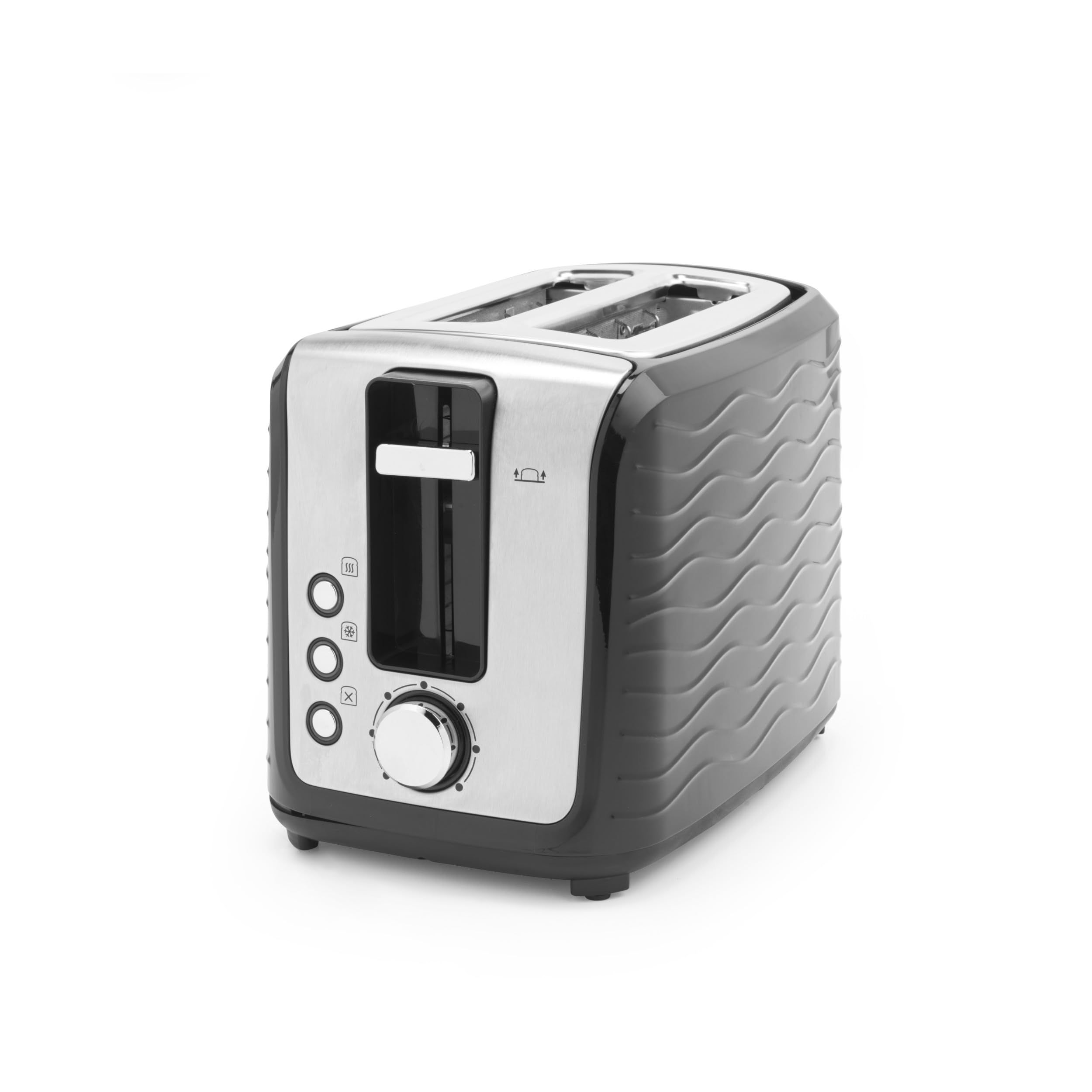 Progress Wave Textured Toaster – 7 Browning Levels, 2 Slice Toaster, Reheat, Defrost, Cancel Function, High-Lift Eject, Crumpets, Bagels, Removable Crumb Tray, Self-Centring, 900W, EK6089PBLK