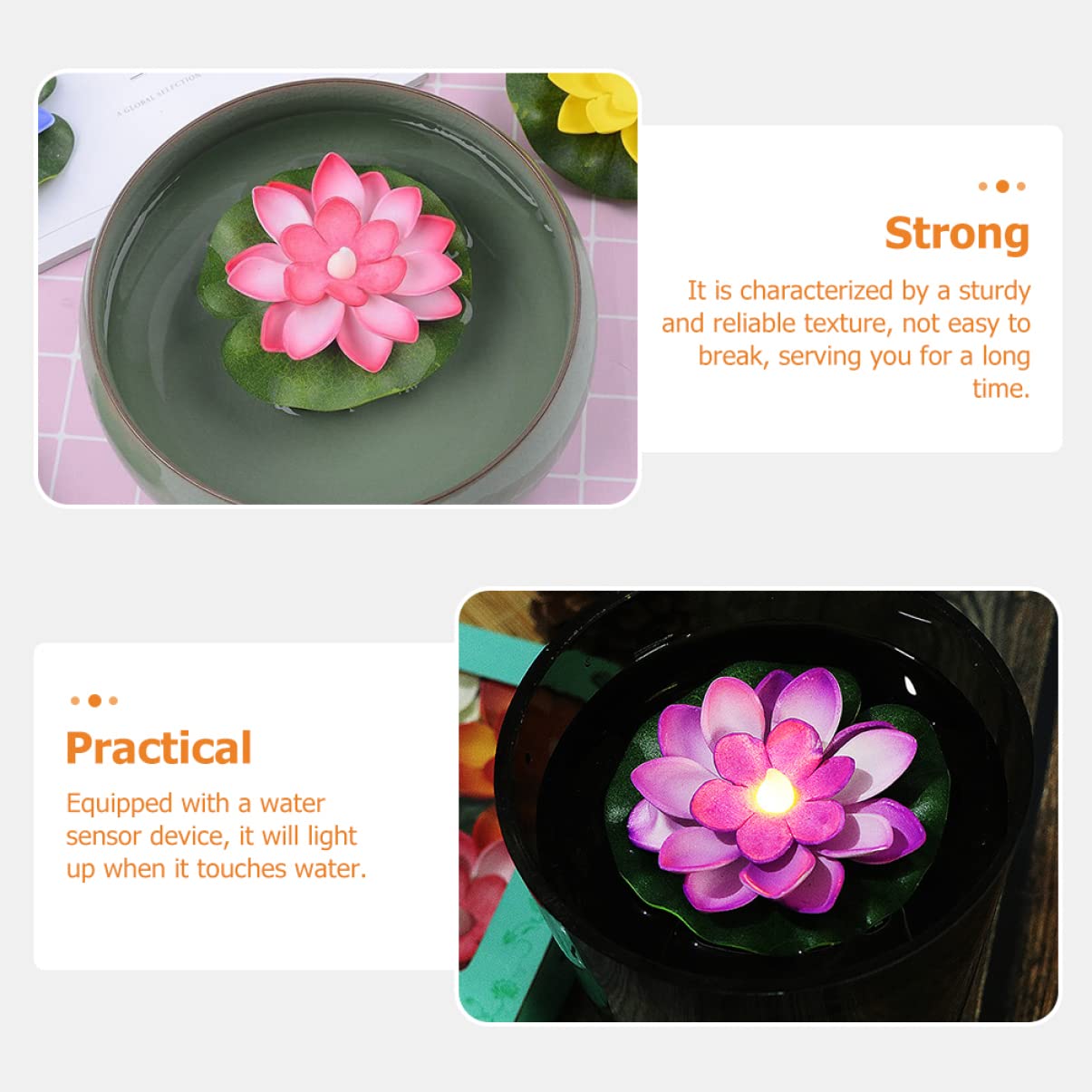PRETYZOOM 4 Sätze Lotus Schwimmende Wasserlampe Aquarium Wasserfall Schwimmbad Fisch Gartenbeleuchtung Led Schwimmkerze Simulation Lotusdekoration Blumenrequisiten Plastik 6 Stück * 4