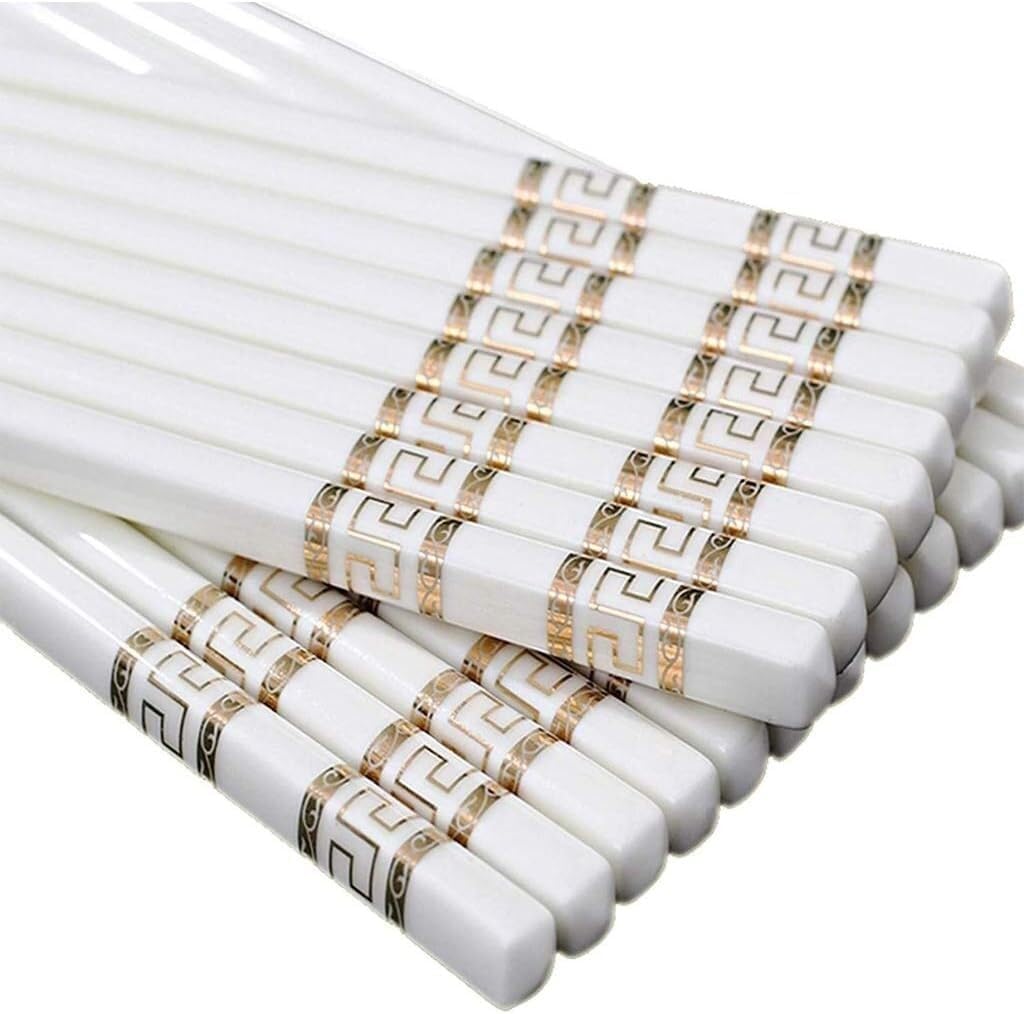 Baguettes lavables au Lave-Vaisselle, Lot de 5 Paires de Baguettes réutilisables en céramique, Coffret Cadeau de Baguettes en Porcelaine Blanche(10)