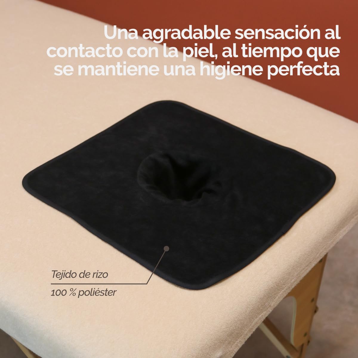 Vivezen - Lote de 2 toallas para la cabeza para mesa de masaje, funda protectora con orificio facial - 35 x 35 cm - 100% poliéster