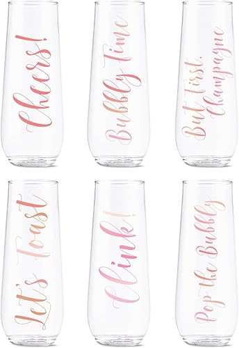 Miniatura 13 de TOSSWARE POP - Juego de 6 copas de champán con estampado dorado lineal de 9 onzas, de alta calidad, reciclables, irrompibles y de plástico Oro