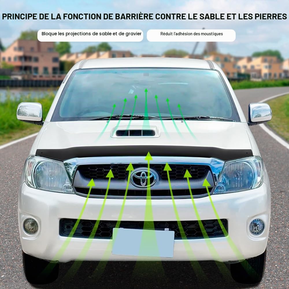 Protection de capot pour Toyota Hilux 2005-2011 Life Sol Executive - Toutes les cabines - Déflecteur de capot - Accessoires pickup - Acrylique PMMA - Résistant aux UV - Résistant aux