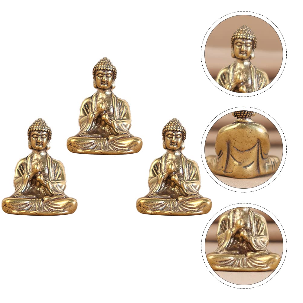 VORCOOL 3Pcs Mini Retro Style Buddhist Statues Decors Desktop Mini Buddha Adornments Home Decoration, Golden, 2.9x2.2cm - Image 3