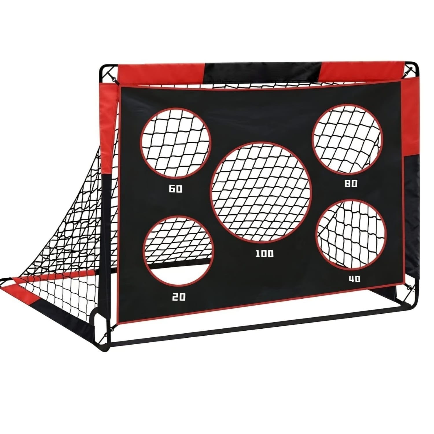 Portable Soccer Goal with Target Panel Foldable Soccer Striking Training Aid Freestanding Accuracy Training Net Outdoor for Children, Coaches, Backyard, Garden, Five-Hole Goal-image-22