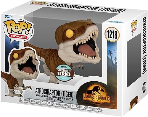 Miniatura 2 de POP Jurassic World Dominion - Atrociraptor (Tiger) #1218 Specialty Series Funko - Figura de vinilo con funda protectora de caja compatible,
