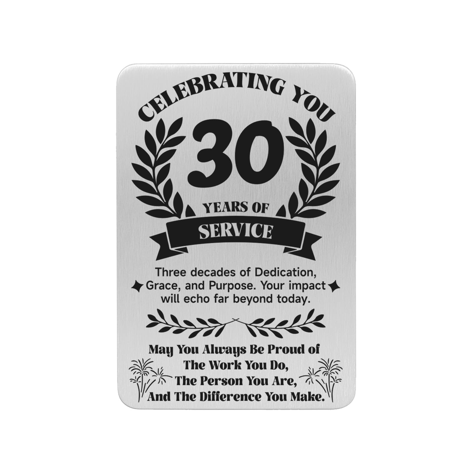Hewonnn 30 Years Work Anniversary Card - 30 Years of Service Wallet Card, Stainless Steel Engraved Long Service Award Keepsake Gift