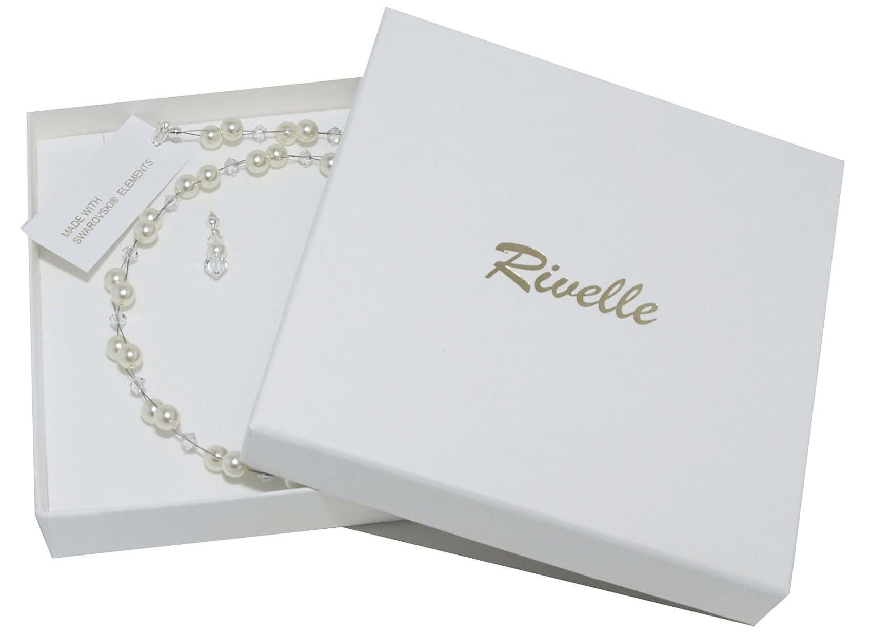 Rivelle Parure di gioielli da donna con perle d'acqua dolce e cristalli Swarovski, collana per matrimonio e confezione regalo