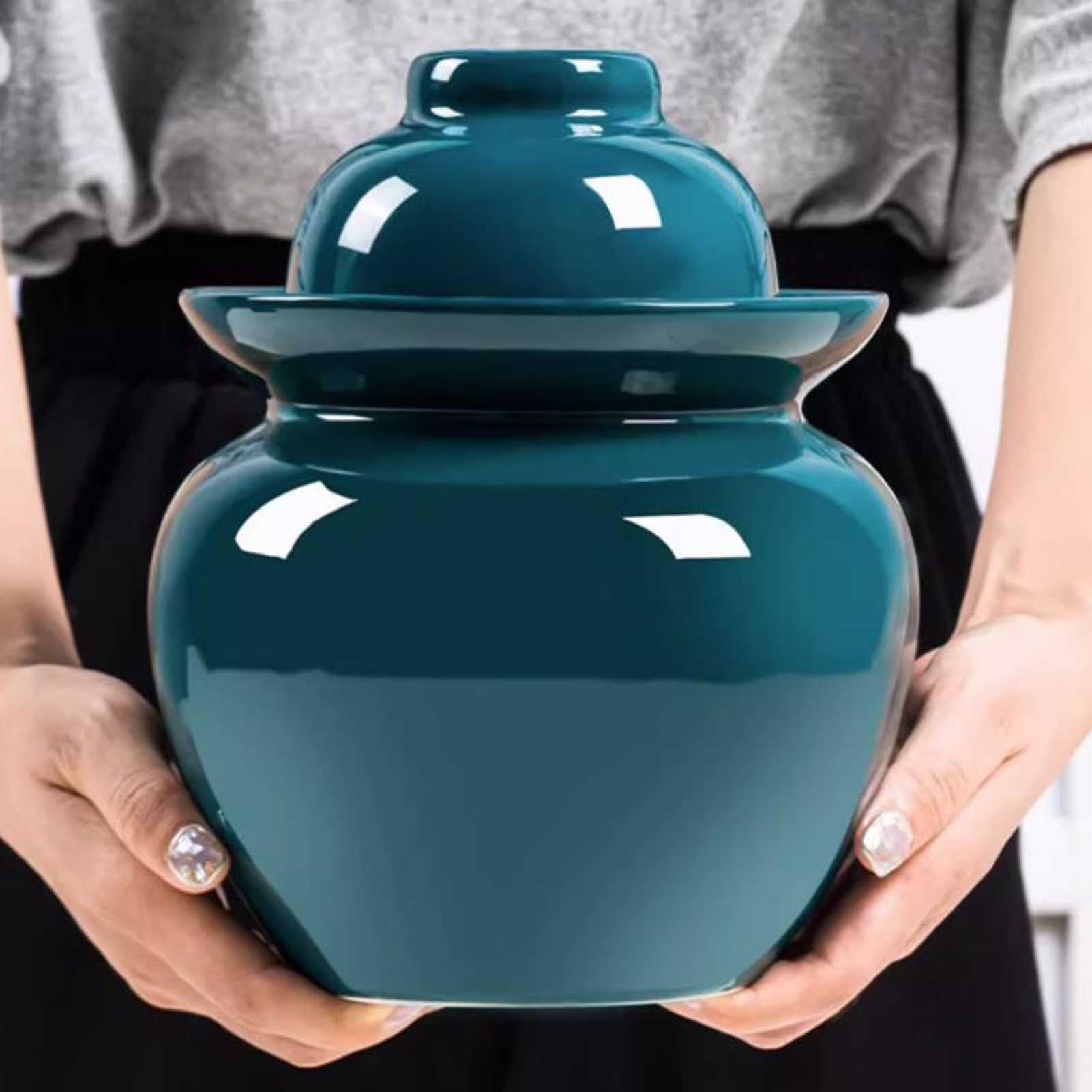 Kimchi-Glas aus Keramik, traditionelles chinesisches Porzellan, mit Luftschleusendeckel und Wasserdichtung, Retro-Lebensmittelbehälter für Essiggurken, Sauerkraut, Gärung