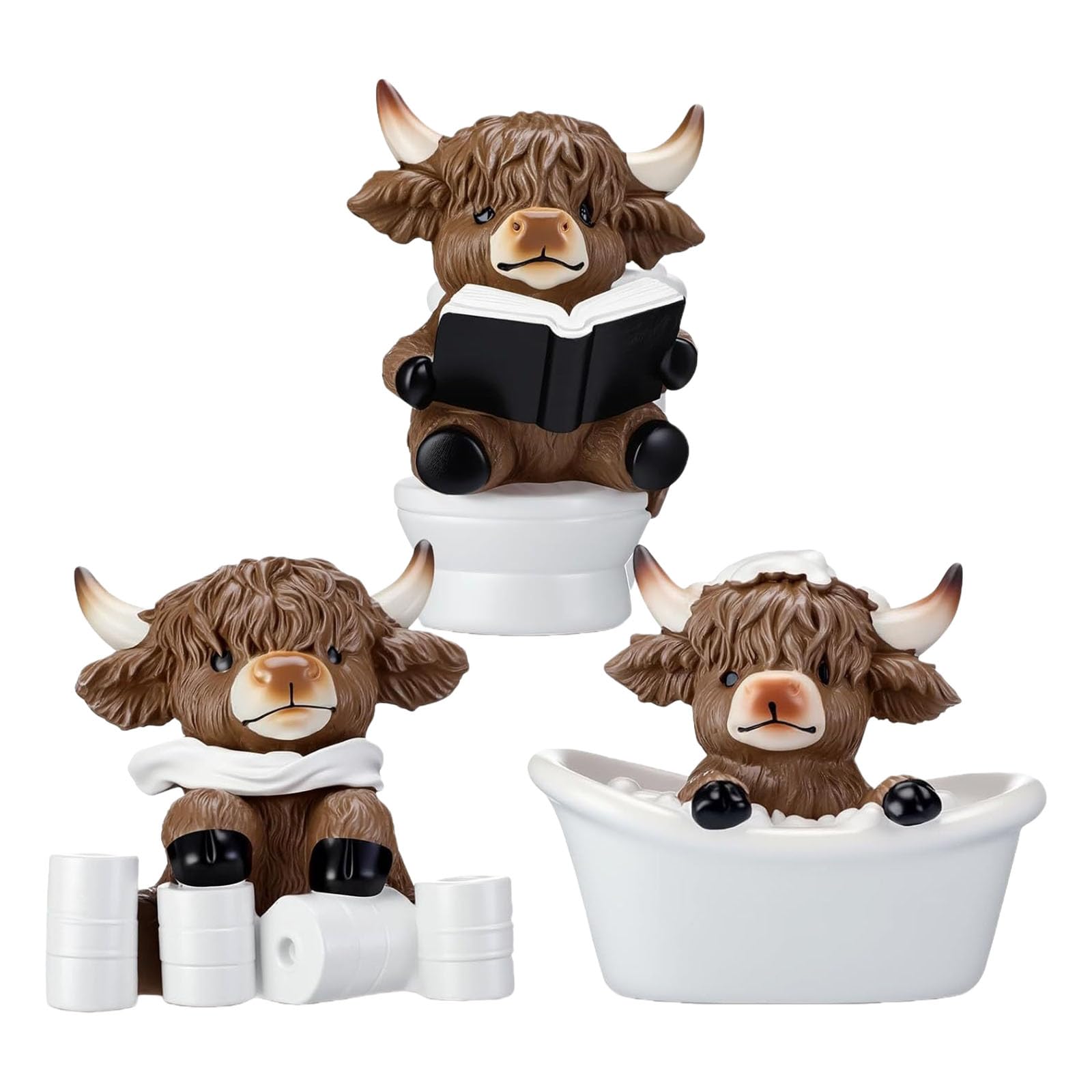 WEILWH Of 3 Resin Sculptures with Bathtub Design for Bathroom Decor Ornaments Cow Figurine