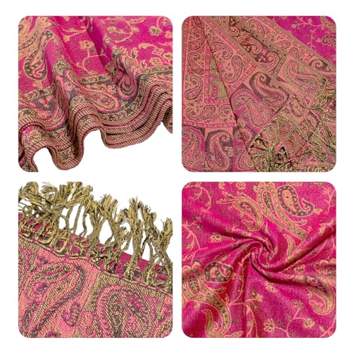 Image of Pashmina Scarf for Women Shawls and Wraps Reversible Paisley Vintage Jacquard Soft Silky Rave Scarves Men