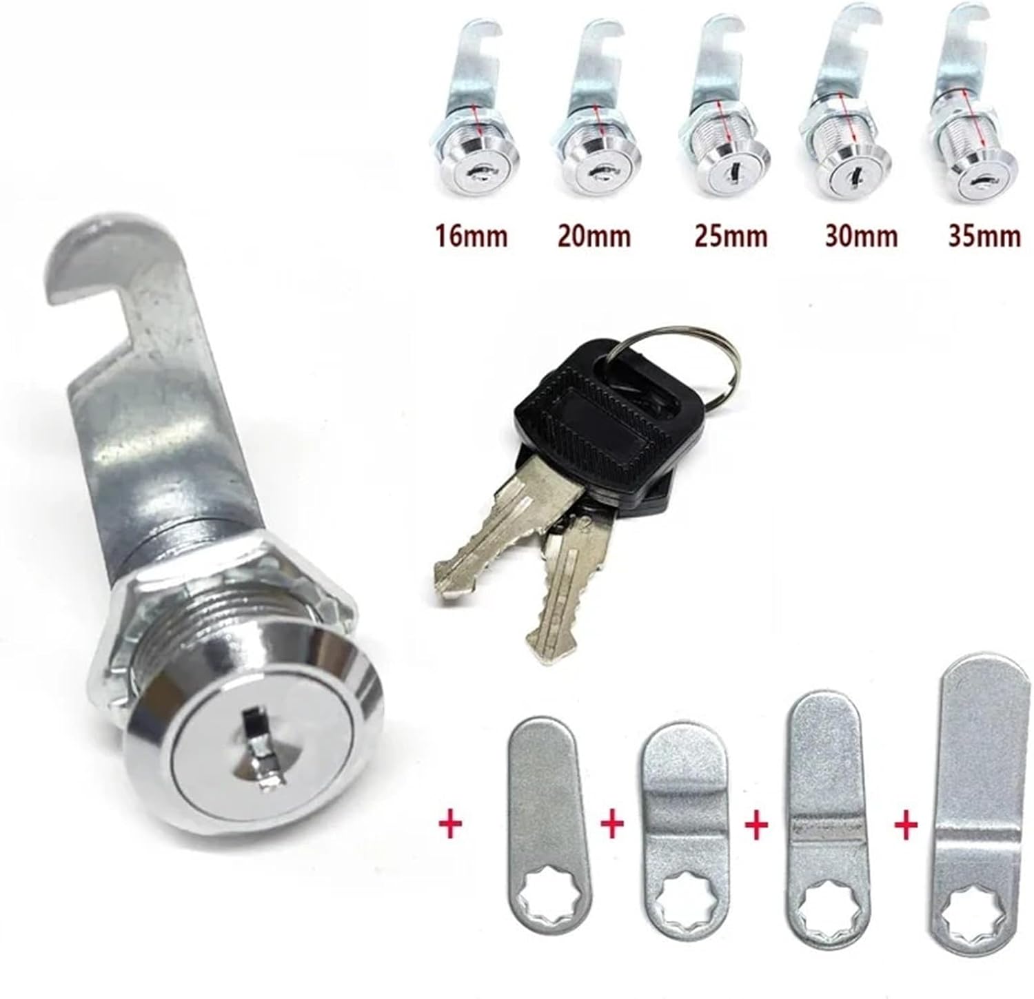 Drawer Cam Lock 2 Keys 5 Tail Pieces Mailbox File Cabinet Tool Box Locker Lock Furniture Hardware HJ06 I 1Pcs(Key Different 38mm)