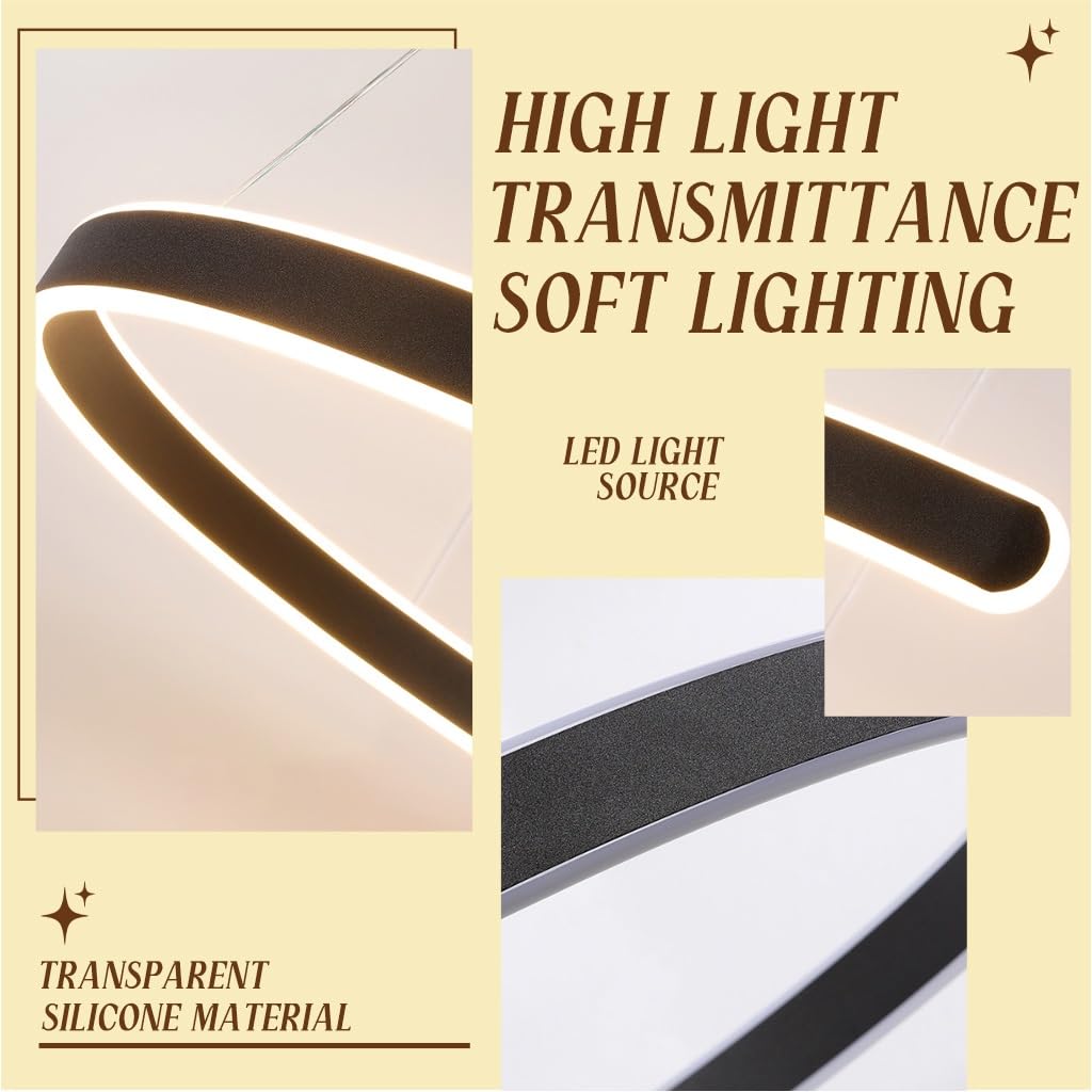 Nordic Nowoczesny Styl Lampa Wisząca Z LED Kształt Pierścienia Regulowana Temperatura Koloru I Jasność Żyrandol Salonu Z Sypialnią Światło Minimalistyczna Restauracja Lampa Wiosenna(Black,80cm)