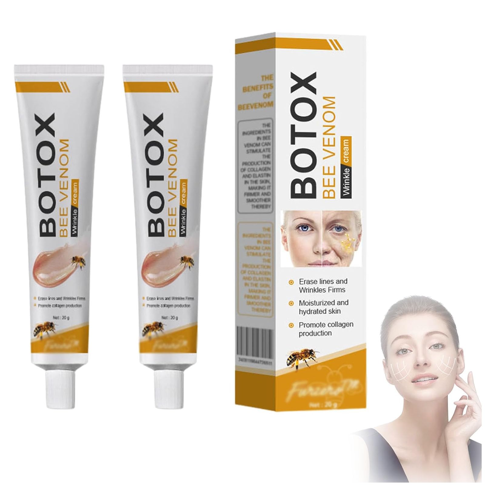 Ronronner Furzero Botox Bee Venom Wrinkle Removal Cream,Botox Bee Venom Wrinkle Removal Cream,Furzero Bee Venom,Bee Venom Anti-Wrinkle Cream,Bee Venom Cream,Skin Firming Body Cream for All Skin (2pcs)