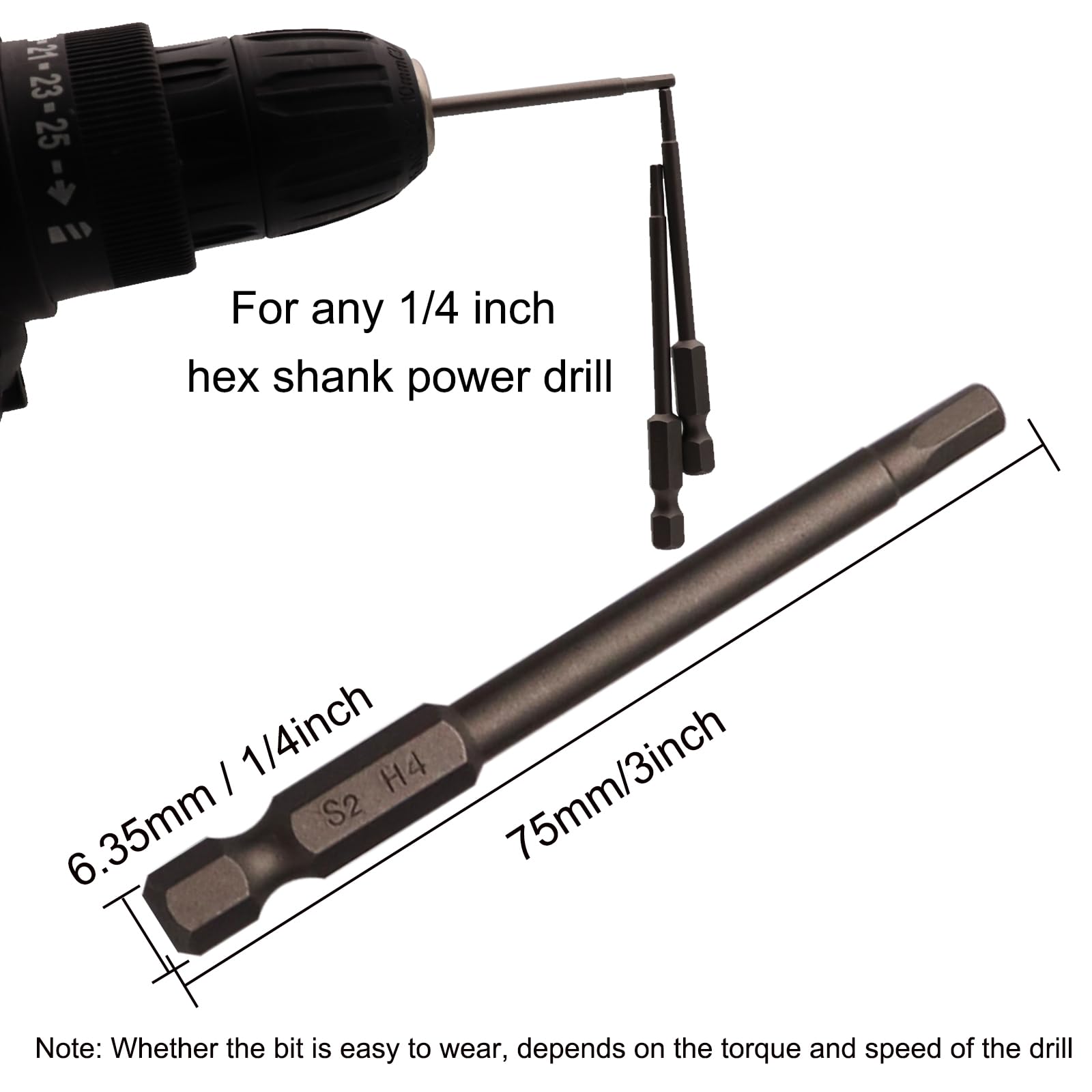 TRA-Impact 4" Long Hex Head Drill Bit Set, 20PCS Allen Wrench Hex-Shank Set, Metric&SAE, 1/4 - View #11