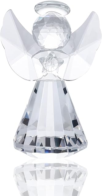Crystal Guardian Angel Collectible Ornaments, Glass Angel Figurine Decor for Home, Handmade Praying Christmas Memorial Keepsake Gifts for Women (Clear)