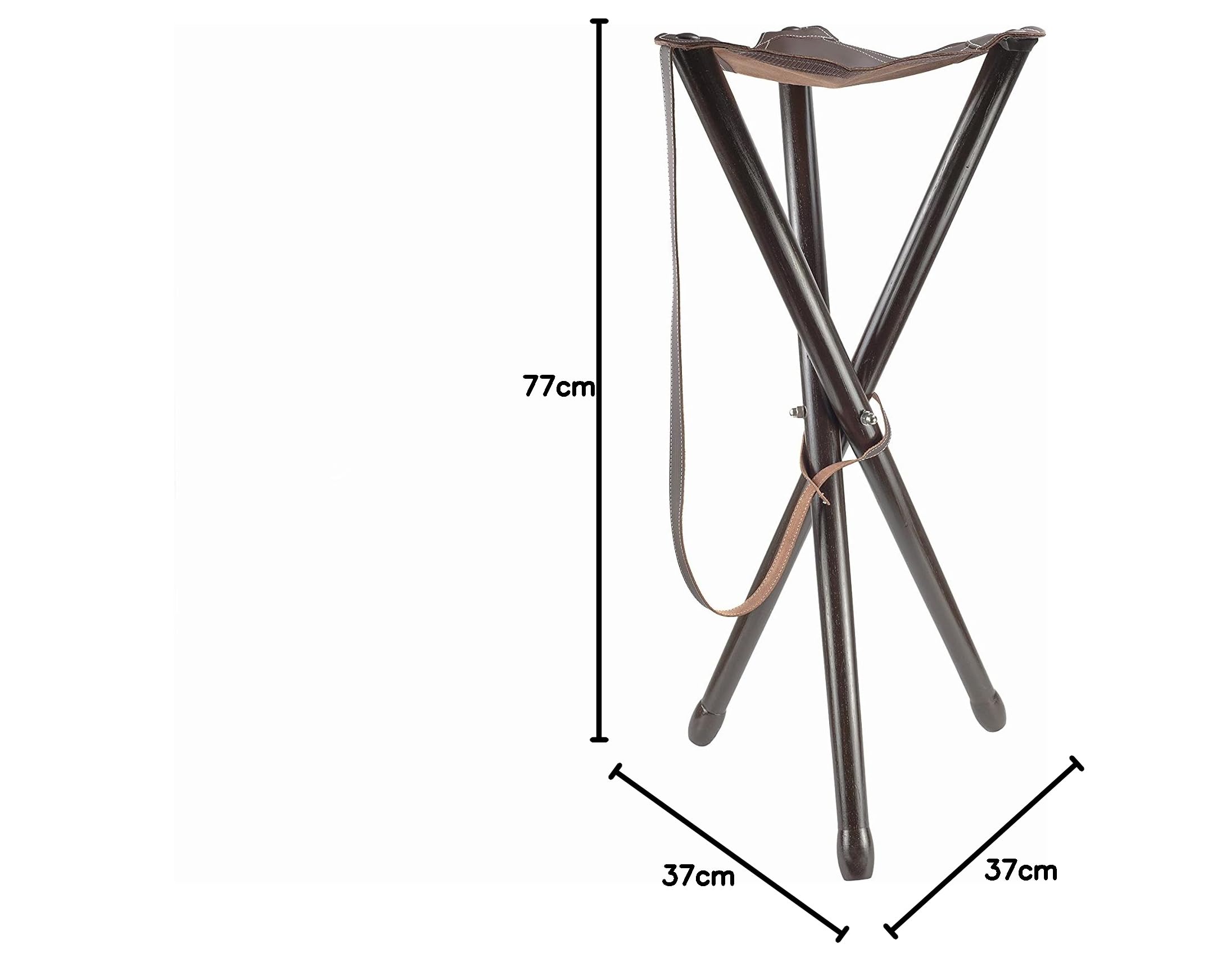 Januel – Dreibeinsitz Ance – Füße aus Holz – Sitzfläche Leder – Höhe 90 cm – Freizeit Natur Outdoor Camping Jagd Angeln Bushcraft – Braun – mit Schultergurt – robust und langlebig