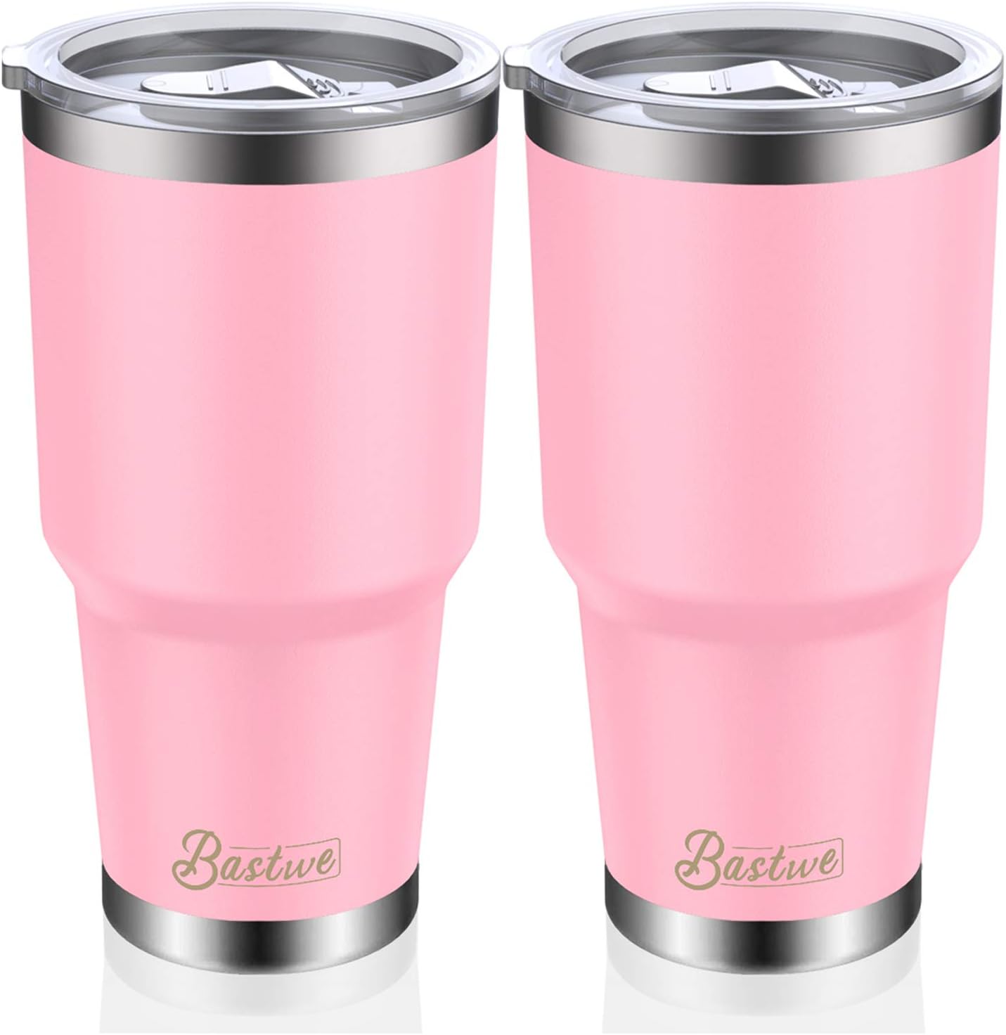 4 Pack 30oz Vacuum Insulated Tumblers, Bastwe Double Wall Stainless Steel Travel Tumblers with Lids and Straws for Home, Office, School, Works Great for Ice Drink, Hot Beverage (Pink)