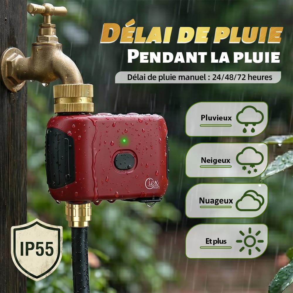 GIEX Programmateur d’arrosage WiFi, minuterie Intelligente pour Robinet de Jardin, Compatible Alexa et Google Assistant