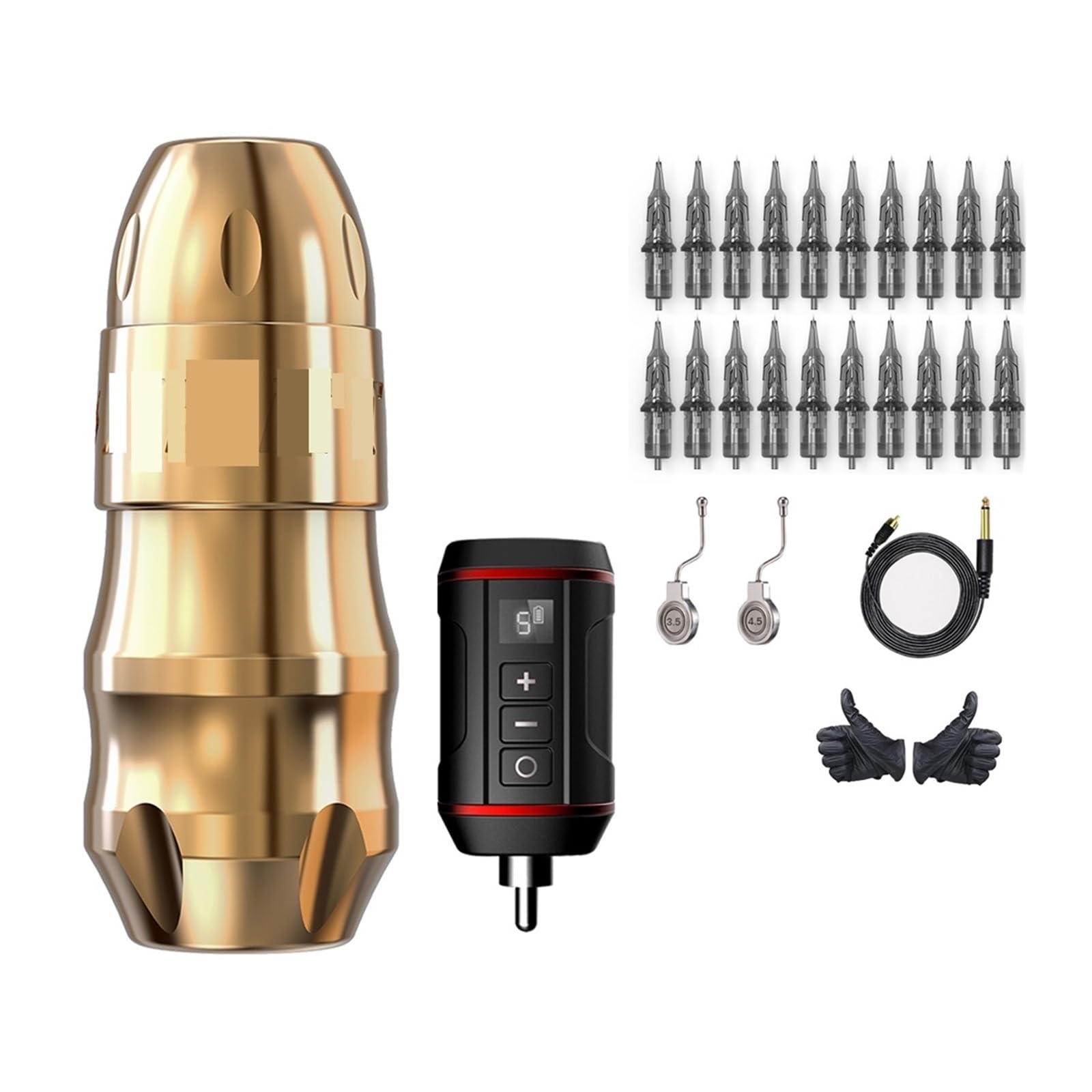 Kit De Máquina Pluma Tatuaje, Potente Motor Sin Escobillas, Conector Cable RCA 3,5-4,0-4,5mm For Arte Corporal Tatuaje Sencillo Y Sin Complicaciones(Golden Kit)