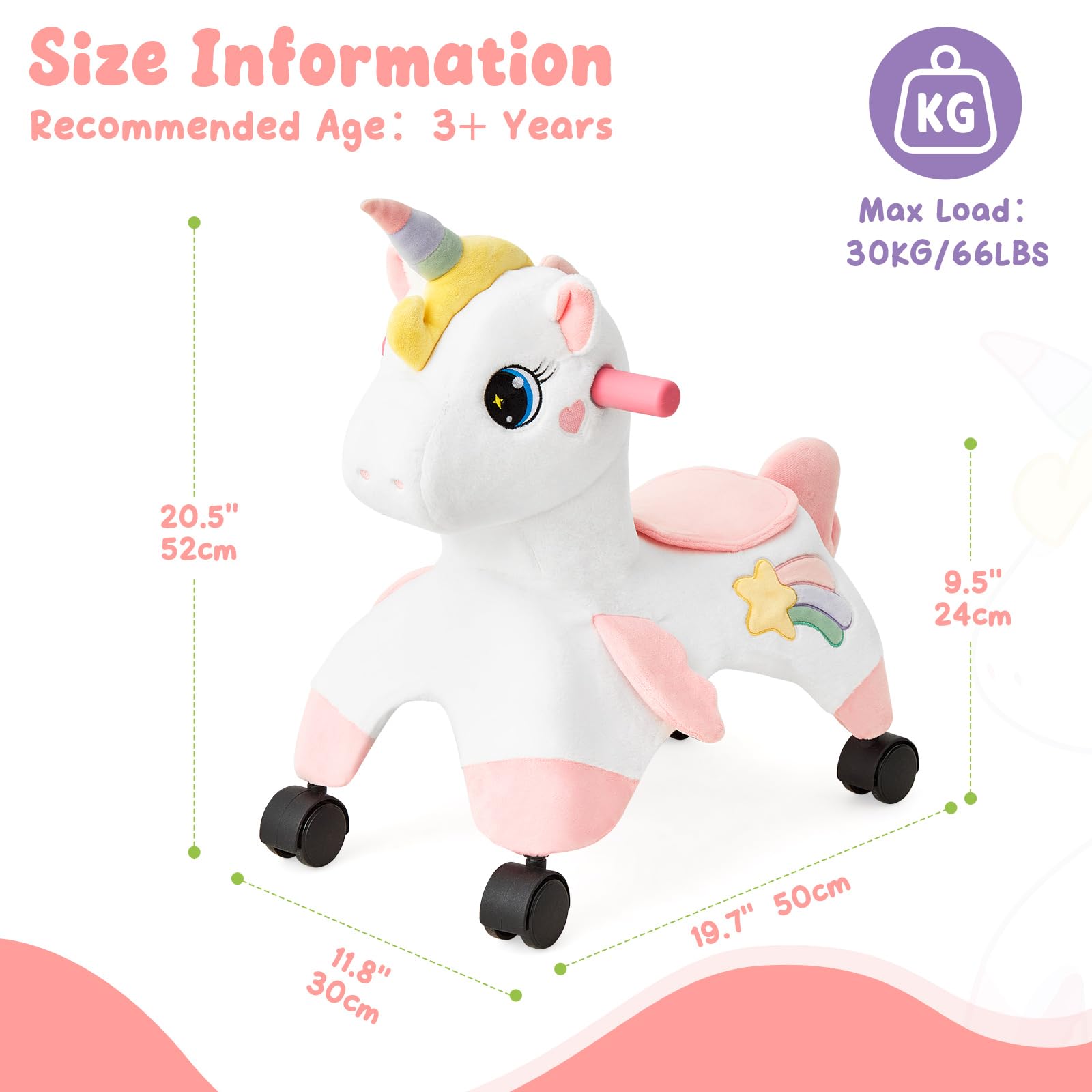 FUNLIO Licorne Porteur Enfant 1-3 ans Roues Pivotantes 360° Développer Équilibre Coordination Intérieur Extérieur Facile Assembler