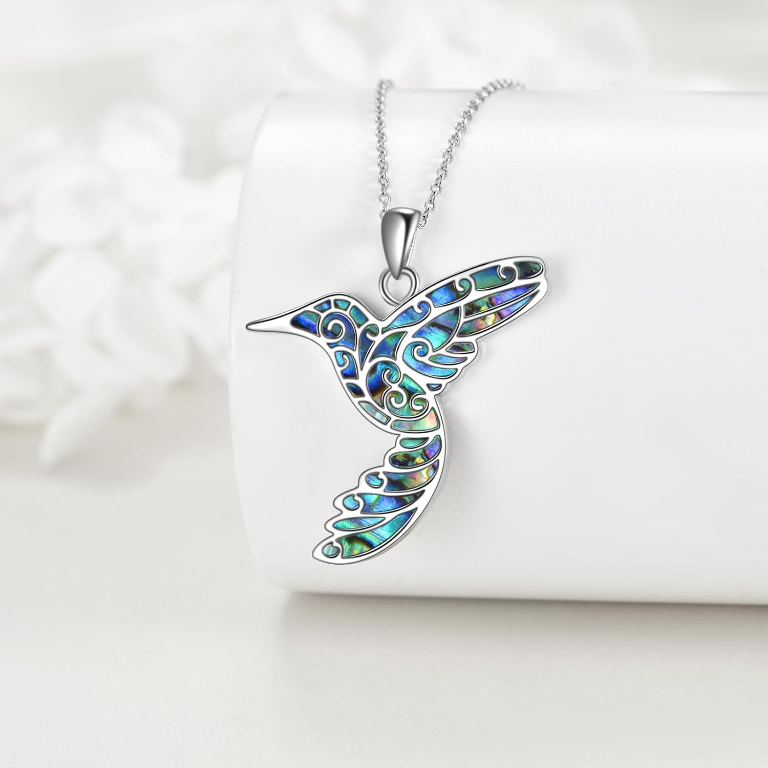 Hummingbird Necklace 925 Sterling Silver Hummingbird Filigree Abalone Shell Pendant Necklace Bird Jewelry for Women Bird Lovers Gift - Image 3