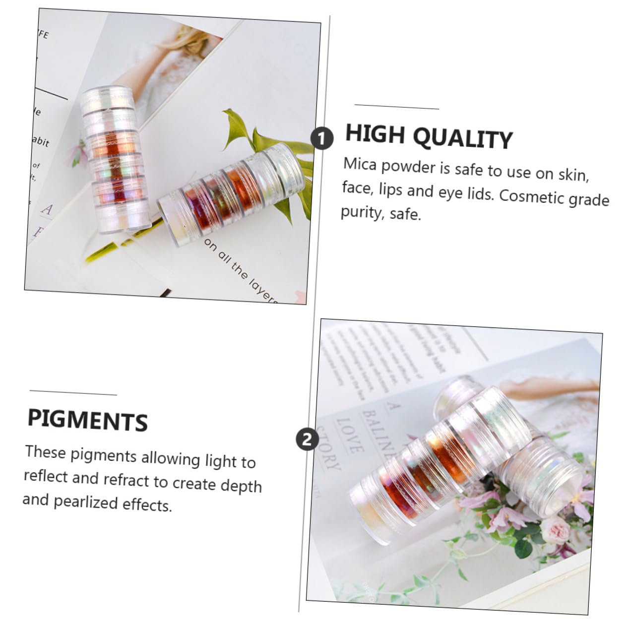 Housoutil 6 Pack Pearlescent Pigment Mica Powder Set for DIY Crafts Cosmetics Nail Art Epoxy Resin Long-Lasting Colors