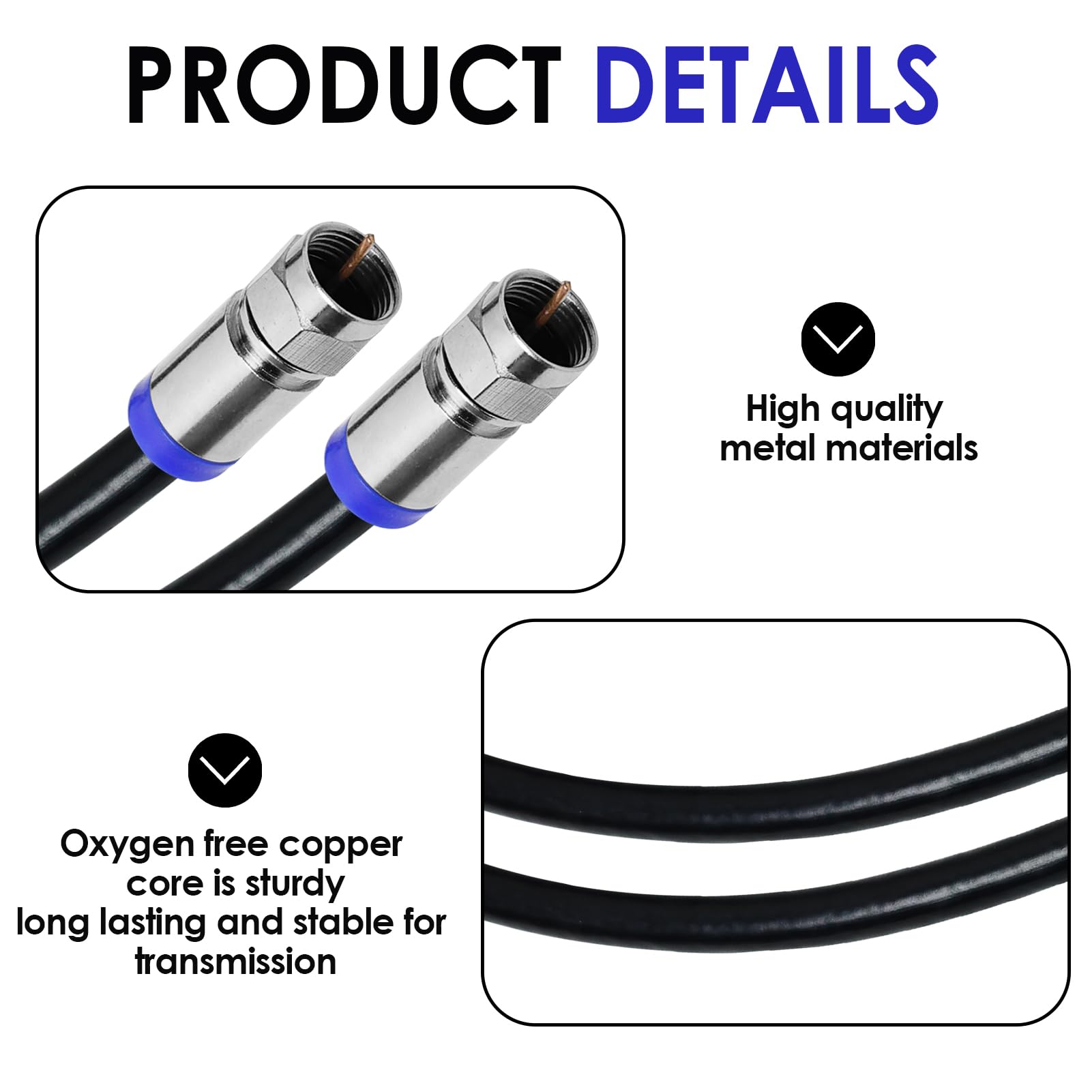 brileze RG6 Coaxial Cable 1M, High-Speed Digital TV Aerial & Broadband Cable with Compression Connectors (F Male to F Male) - Image 4