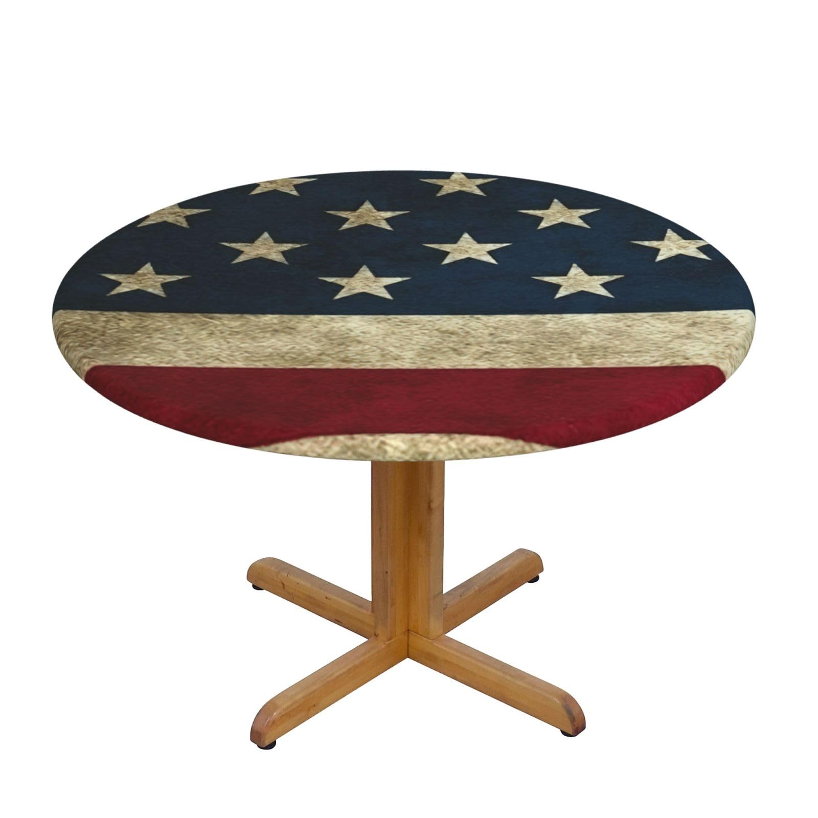 PPHGUT American Flag Print Round Tablecloth Family Table Cover Kitchen Wedding Party Everyday Outdoor