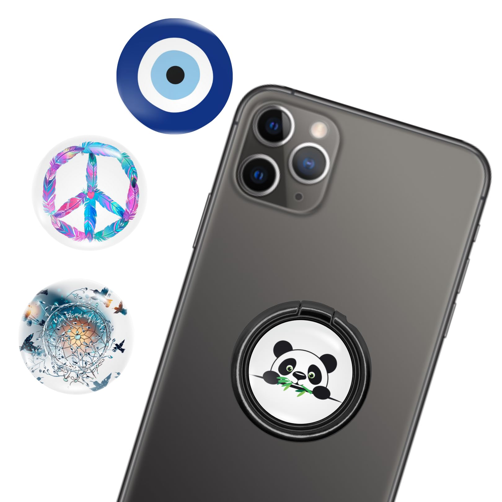 Swap-n-Snap 4-in-1 Metallic Mobile Back Ring Holder | Strong Grip for Phone & Back Cover | 4 3D Logo Magnets | 360° Adjustable Stand