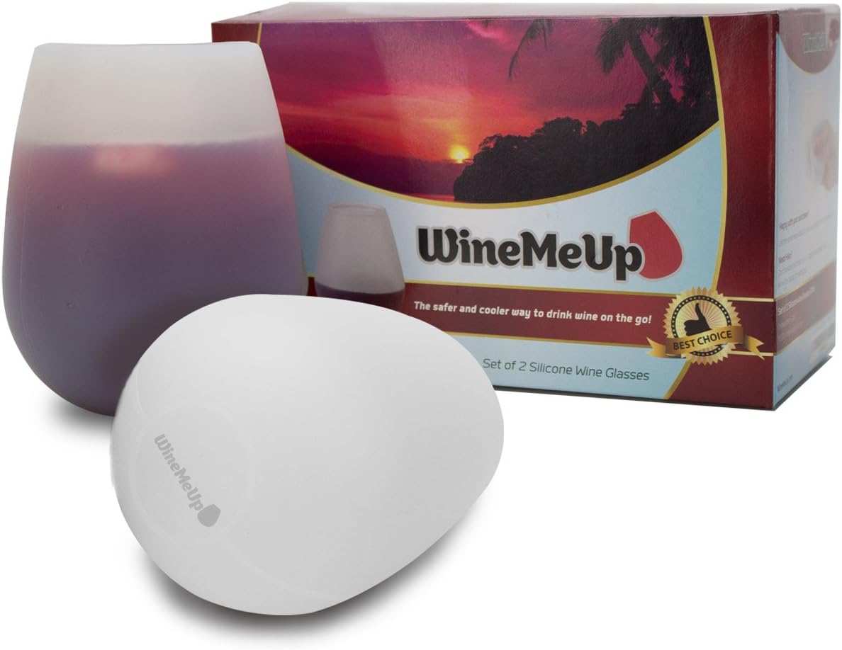WineMeUp Silicone Wine Glasses - Best Stemless Unbreakable Cups - Set of 2
