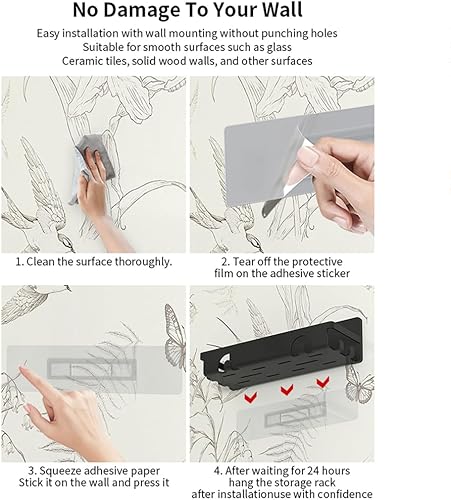 Miniatura 7 de Organizador de ducha montado en la pared, paquete de 4 estantes organizadores de baño adhesivos blancos, estante de almacenamiento a prueba de