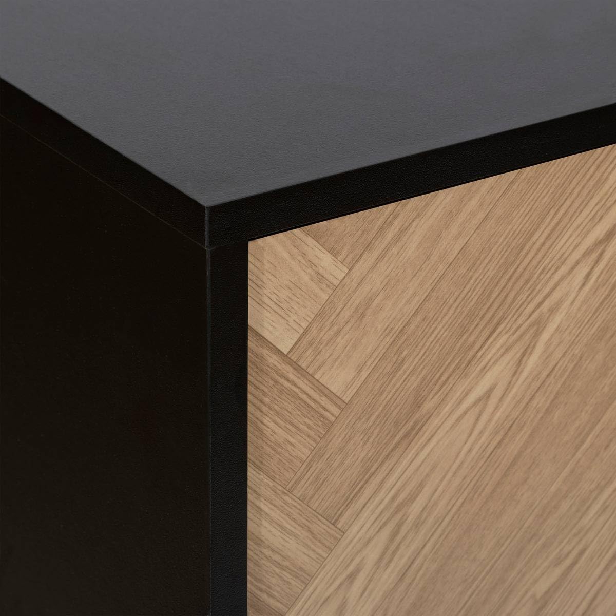 5 five simply smart 5five - Meuble de Rangement Chevrons Effet Bois et Noir, 2 Portes, H 110 x L 80 cm - Buffet pour Salon, Chambre, Entrée