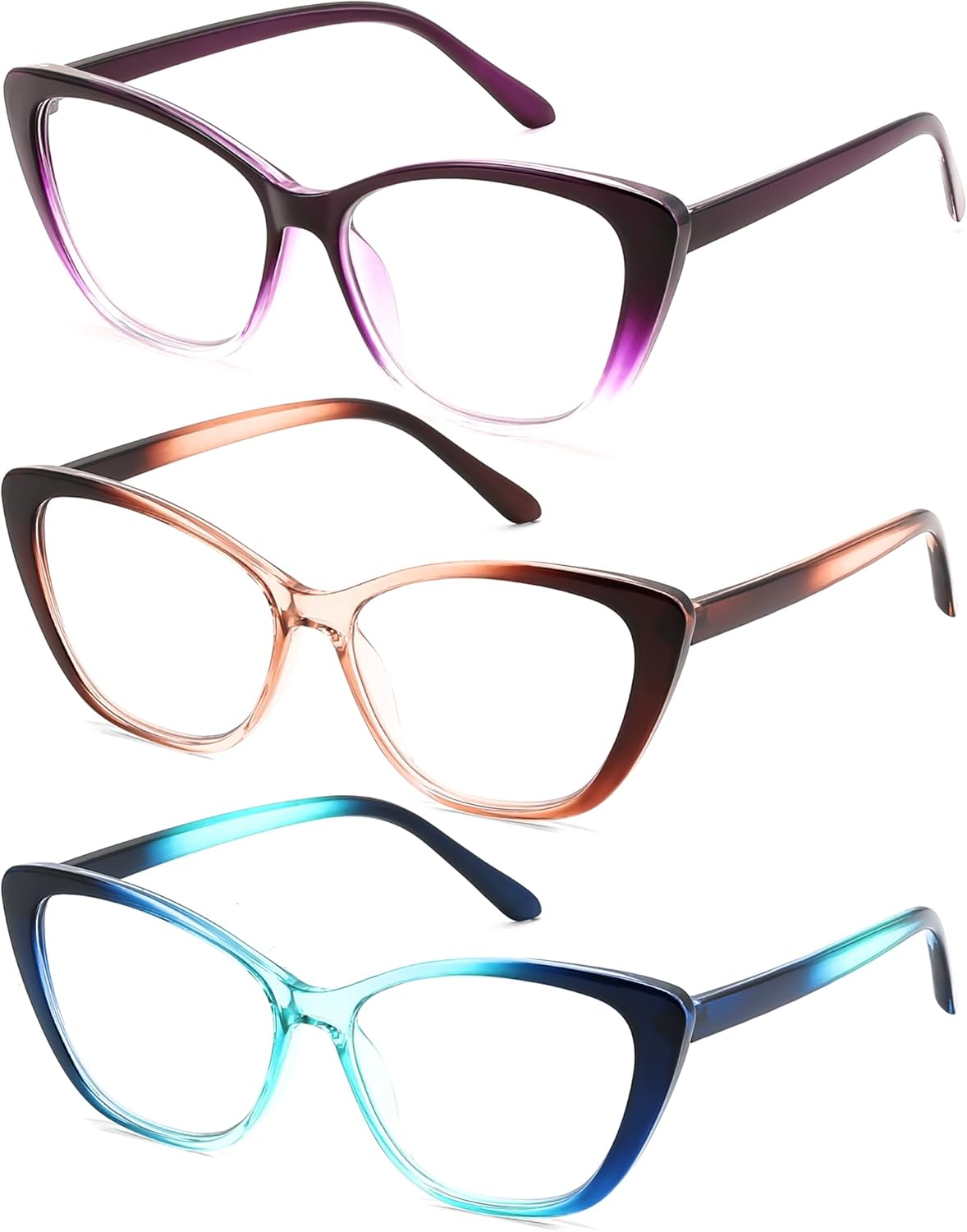 FEISEDY 3 Pack Reading Glasses Women/Men - High-End Cat Eye Design, Anti-Bluelight Trendy Glasses B0374