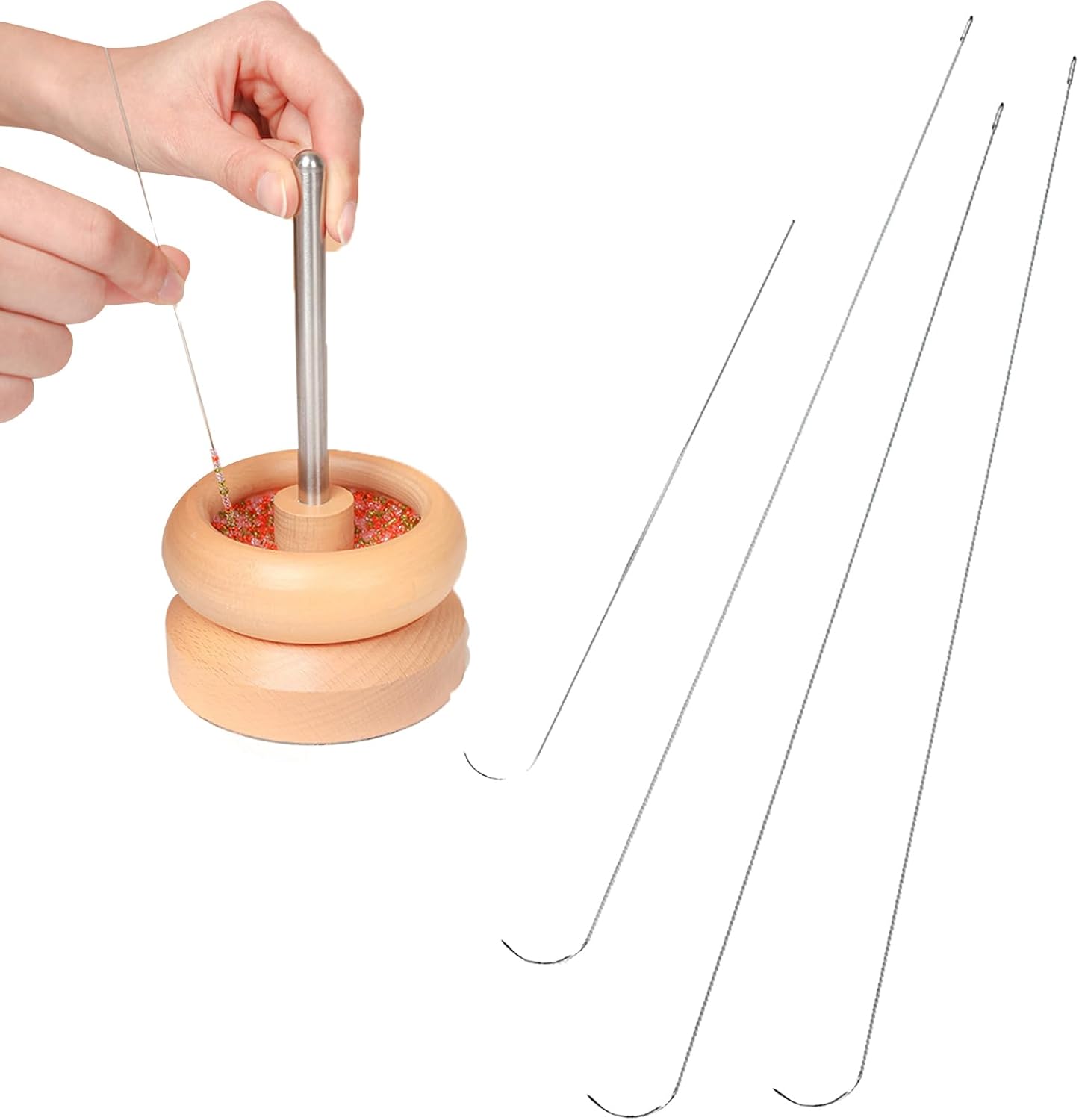 4 PCS Bead Spinner Needles,Curved Bead Spinner Needle Open Curved Big