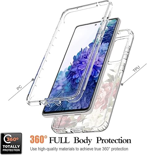 Miniatura 3 de Funda para Samsung Galaxy S20 FE 5G con protector de pantalla de vidrio templado, funda protectora de cuerpo completo con patrón floral transparente