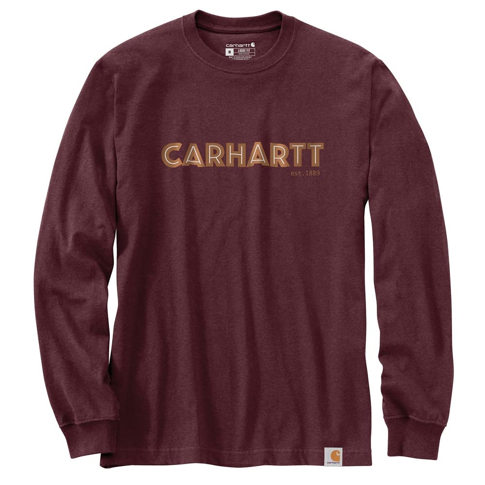 Carhartt Men's 105422 Loose Fit Heavyweight Long-Sleeve Logo Graphic T-Shirt - X-Large - Port