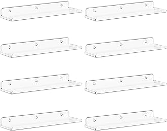 Lifewit Floating Shelves for Wall, 8 Pack Clear Acrylic Shelf 15" Room Decor for Bookcase/Vinyl Record Display/Photo/Picture in Bedroom, Living Room, Bathroom, Kitchen Storage and Organization
