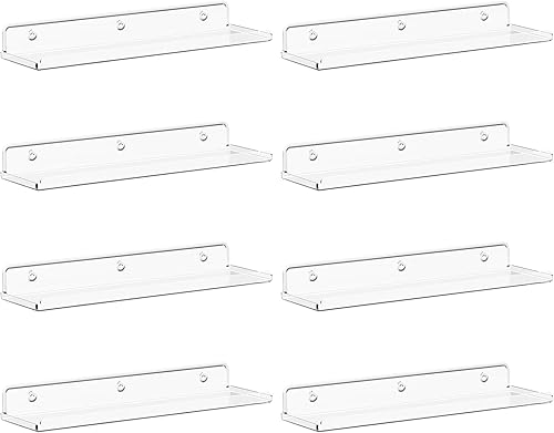 Miniatura 19 de Lifewit Estantes flotantes para pared, paquete de 4 estantes acrílicos blancos de 15 pulgadas, decoración de habitación para estantería/exhibición