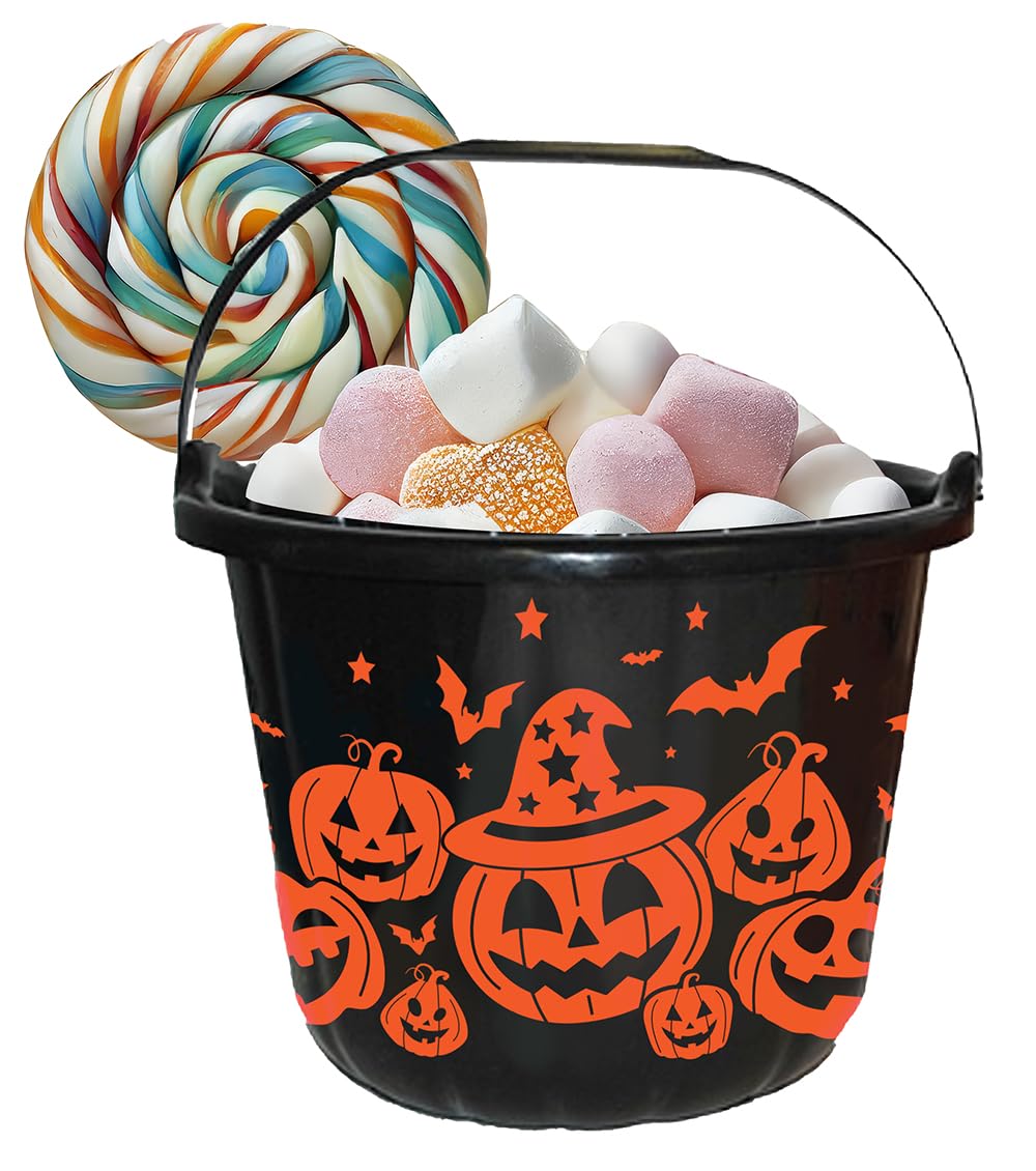 FIESTAS GUIRCA | Pumpkin Candy Bucket (18x16 cm) - Trick or Treat Bucket and Halloween Party Decoration - Ideal for Children and Adults - Black and Orange