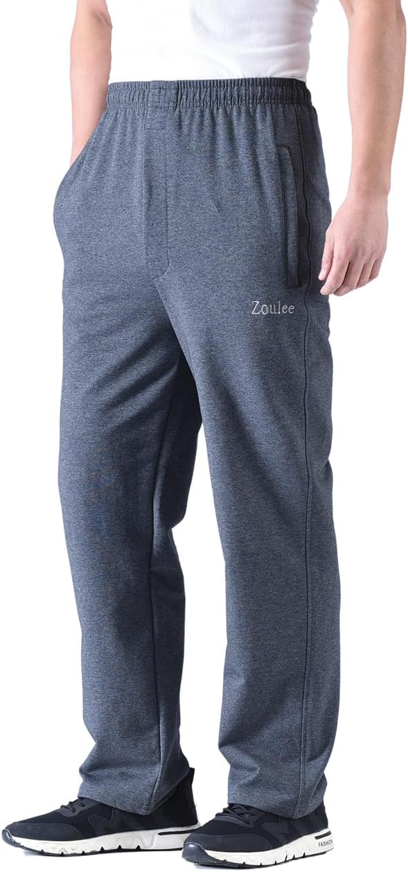 Zoulee Men's Casual Cotton Jogger Sweatpants Zipper Front Pants - Image 5