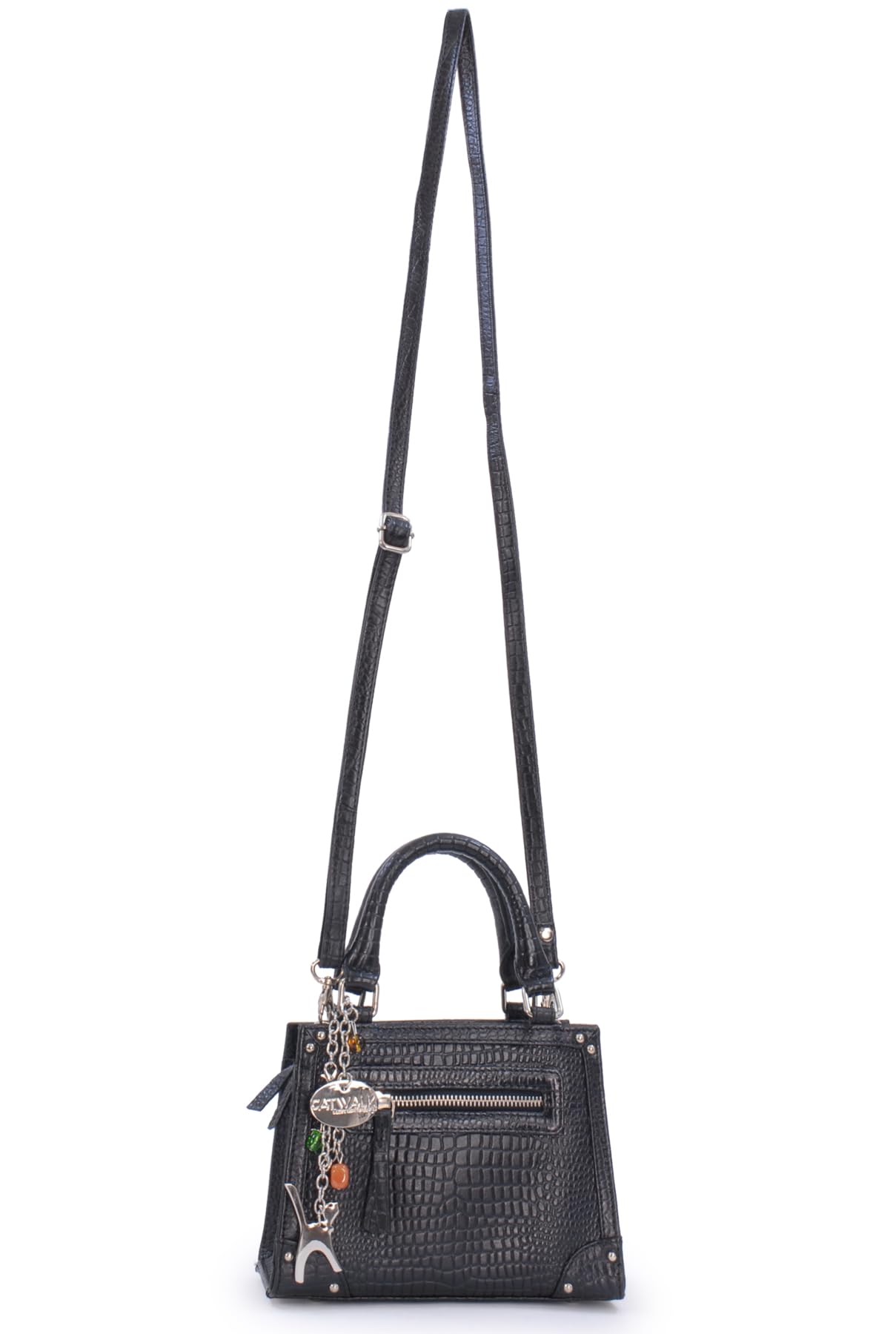 Catwalk Collection Handbags - Bolso de Mano con Correa Bandolera - Bolso con Asa Pequeño - Bolsito Mujer - Piel Efecto Cocodrilo - Raven