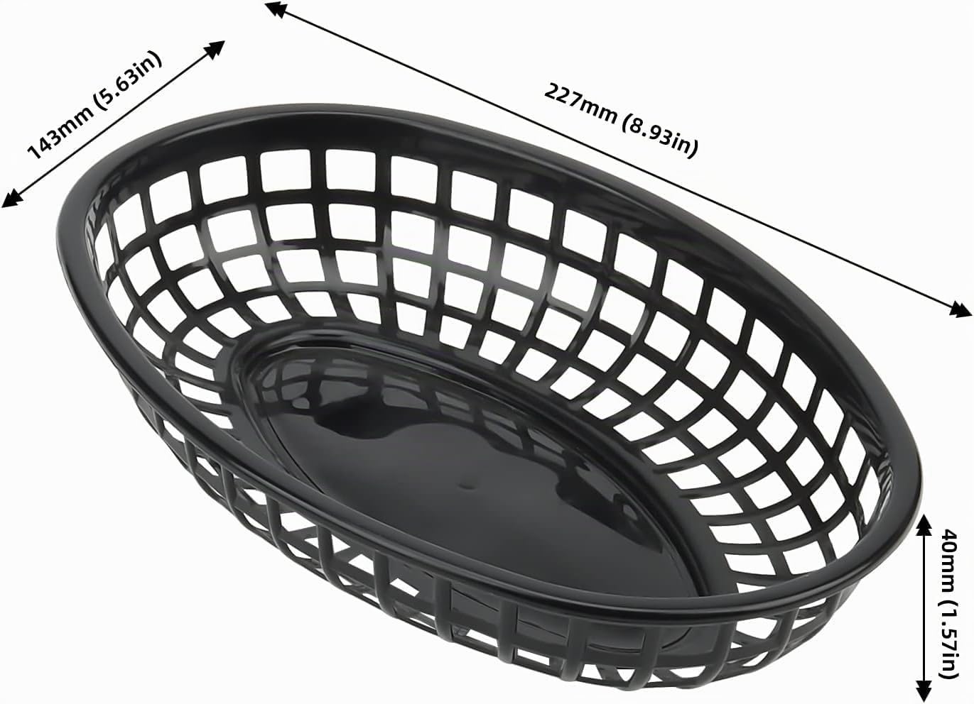 JAPCHET Lot de 30 paniers de restauration rapide ovales en plastique pour hamburgers, charcuteries, sandwichs, frites - 22,5 x 14,5 cm - Noir