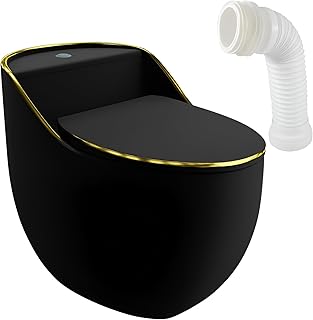LAVITA WC a pavimento monopezzo con cassetta di risciacquo integrata SILIA RIM BLACK/GOLD LINE | Coperchio con abbassamento automatico | WC in ceramica senza bordi | WC in piedi + raccordo
