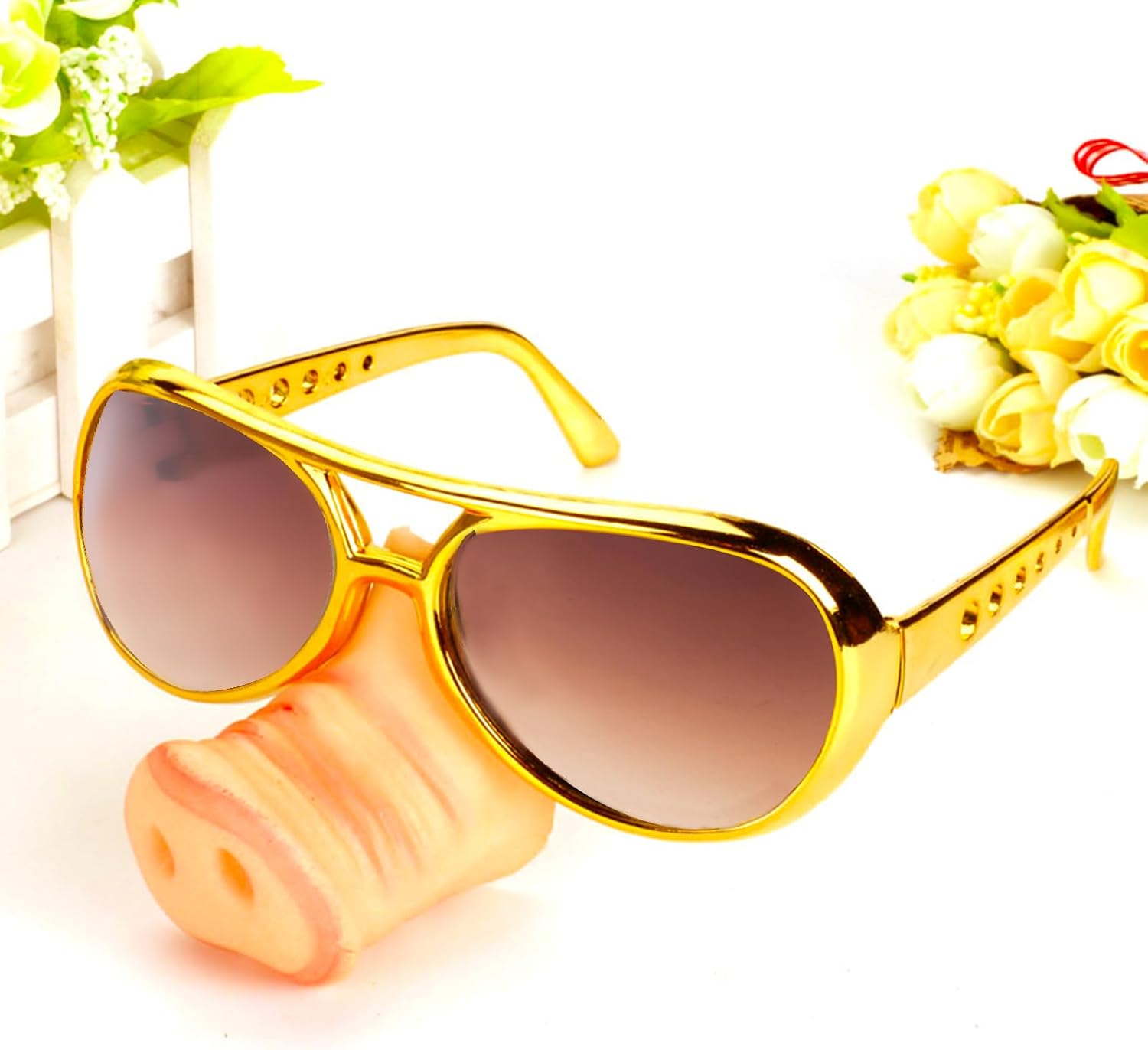 Viicoor Rockstar 50’s, 60’s Style Aviator Shades, 2 Pair Gold Celebrity Sunglasses, Halloween Star Sunglasses, Elvis Glasses, Golden Party Glasses for Halloween and Costume Accessories