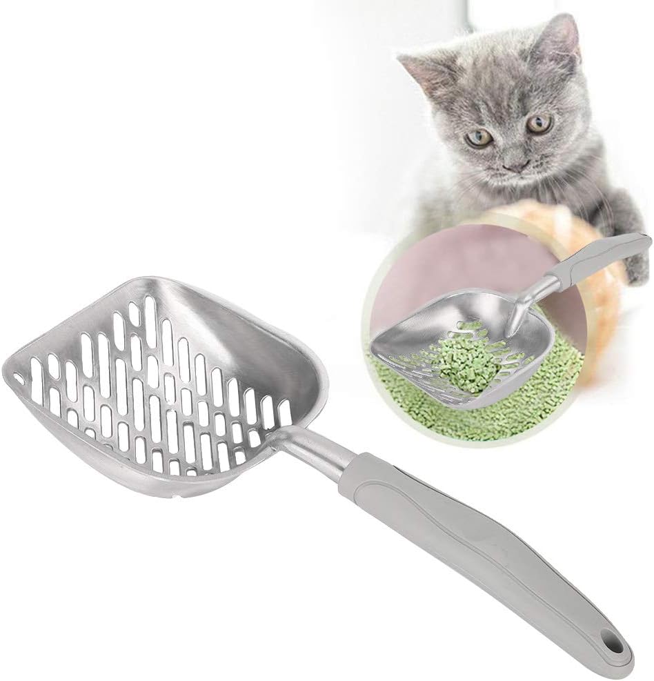 Jeanoko Solid Pet Spatula Cat Litter Scoop Sifter Deep Shovel Stainless Steel Sand Shovel Cleaning Tool for Filtering Striped Cat Litter(grey) Dog Cleaning and Grooming Supplies - Image 5